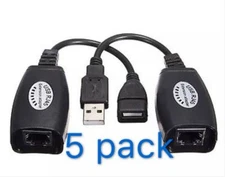 lot 5 USB Extension Ethernet RJ45 Cat5e/6 Cable Adapter Extender Over Repeater 