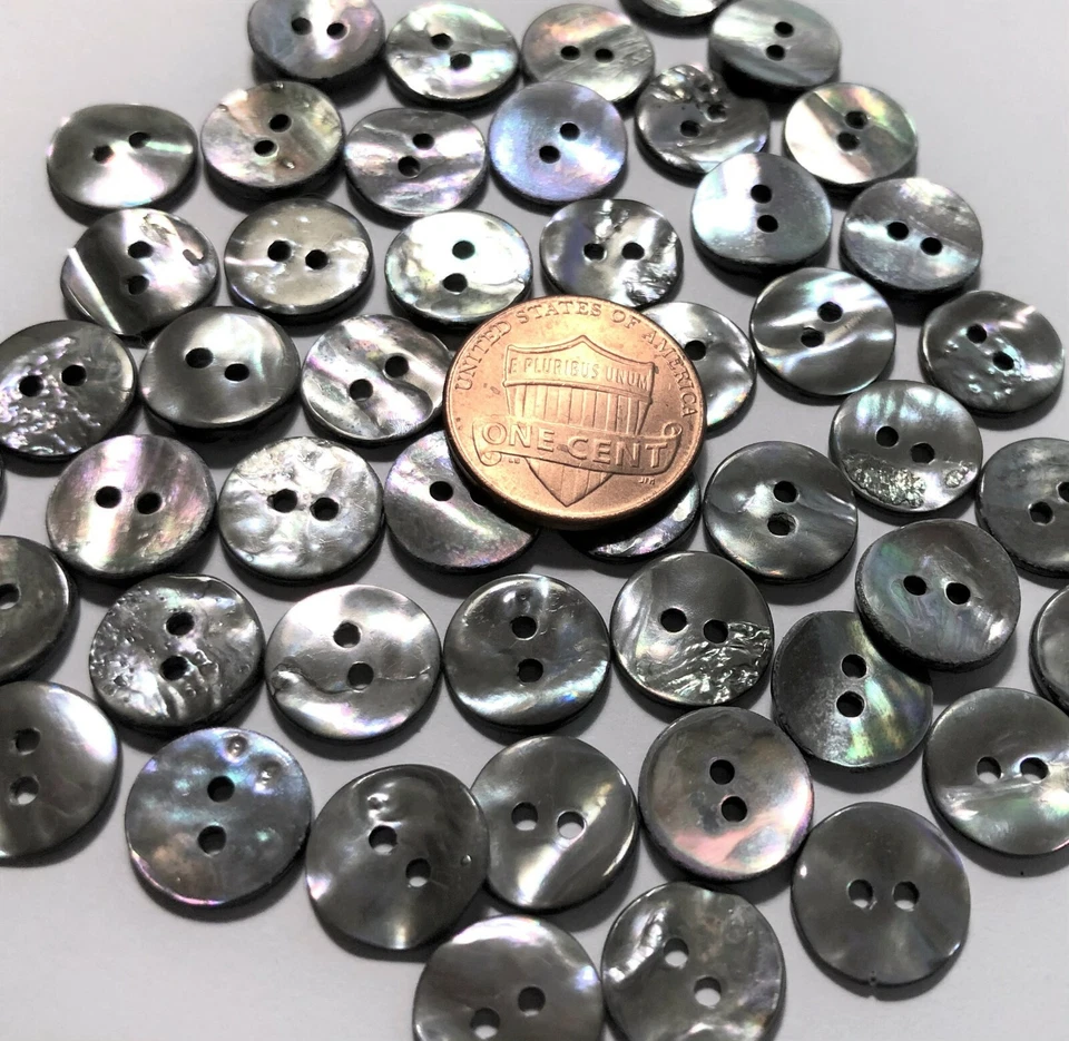 ¡¡SOLO 8 PIEZAS!! Preciosos botones de concha de abulón iridiscente oscuro 7/16" 11 mm 11337 Foto 2 de 4