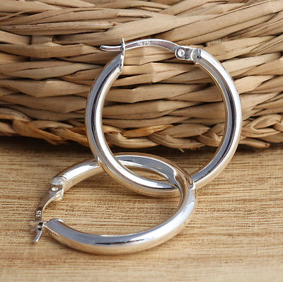 925 Sterlingsilber Einfach Huggie Reifen 25 mm Runde Rohr Ohrringe Geschenkverpackung