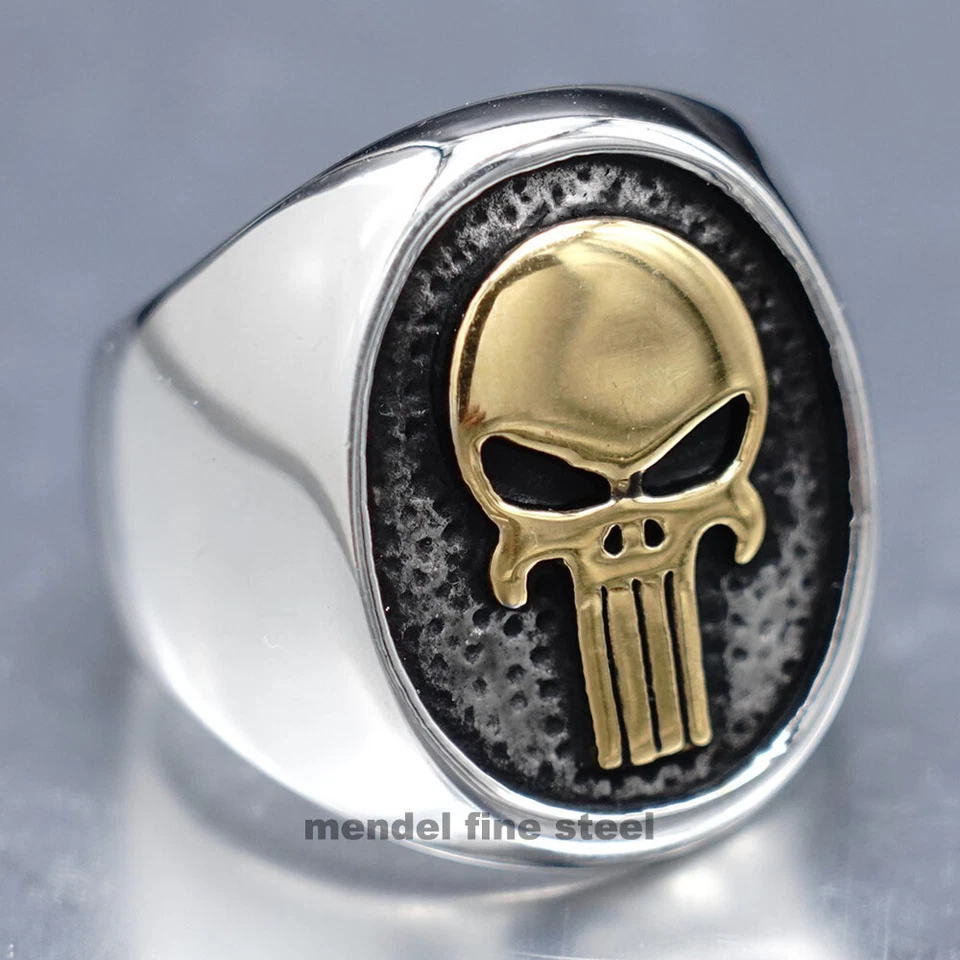 Anillo Calavera Castigador Motociclista Hombre Acero Inoxidable Chapado en Oro MENDEL Talla 7-15 Foto 3 de 4