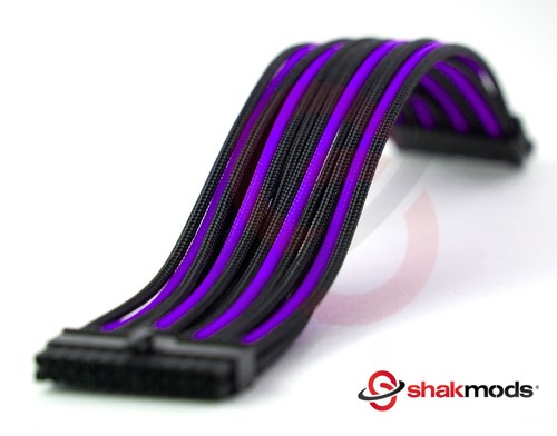 Shakmods 24pin ATX Mobo 30cm Black & Purple Sleeved Extension + 2 Cable Combs - Picture 2 of 8
