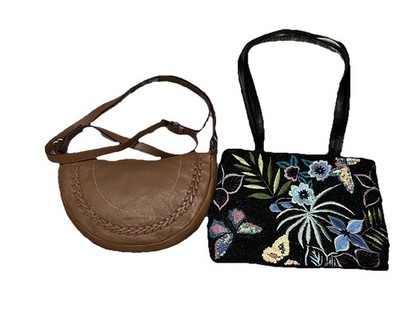 Lucky brand Tan shoulder bag plus Chico beaded bag bundle lot of 2 bags