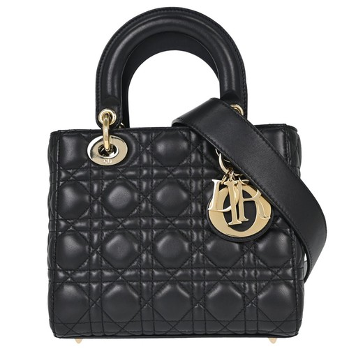 Christian Dior Black Lambskin Lady Dior Cannage 2way Handbag 01-RU-1129 118166