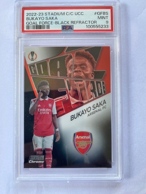 BUKAYO SAKA 2022-23 Topps Stadium Club Chrome UEFA Goal Force Black Ref 05/10