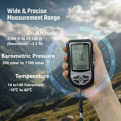 Digital Altimeter Digital Compass Hiking Thermometer Barometer 8 in 1 for -2300