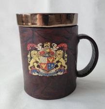 Vintage Leather Wrapped Beer Stein with Painted "Aimez Verite" Coat of Arms