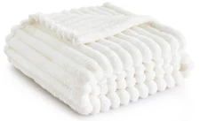 White Throw Blanket for Couch, Cozy Fleece Blanket, Gift for Women & Girls