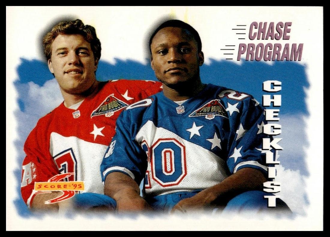 1995 Score #235 Chase Program Checklist JOHN ELWAY & BARRY SANDERS