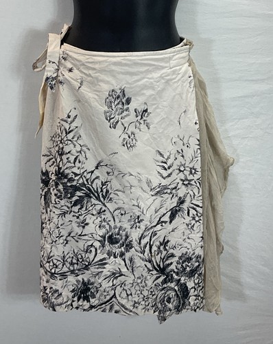 Dries Van Noten, *DRIES VAN NOTEN* VTG Wrap Skirt Size 38 Ivory Black floral silk trim