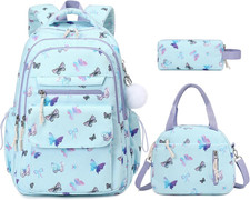 Backpack for Girls, 3PCS Corduroy Kids Backpack Set with Lunch Box Pencil Pouc