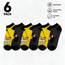 Angry Birds Kids Ankle Socks 2-Pack Size 9-11 Black Boys Girls Low Rise Cushione