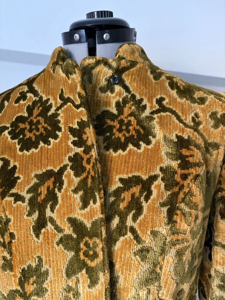 ABRIGO/CHAQUETA de terciopelo vintage en verde/amarillo/mostaza tamaño ¡PEQUEÑO HECHO A MANO! Foto 3 de 4