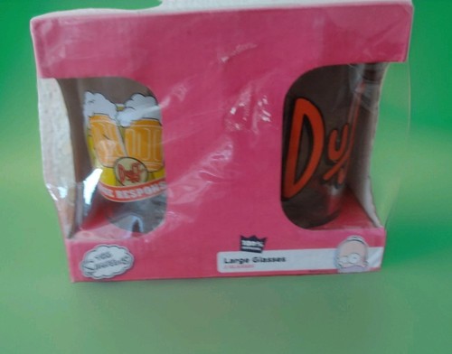 The Simpsons 2 Large Glass Set Brand New In Box Duff Beer & Binge Responsibly. - Picture 5 of 20