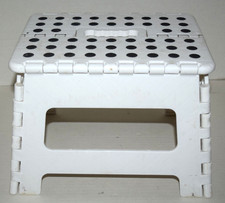 Folding Step Stool White With Black Dots and Handle