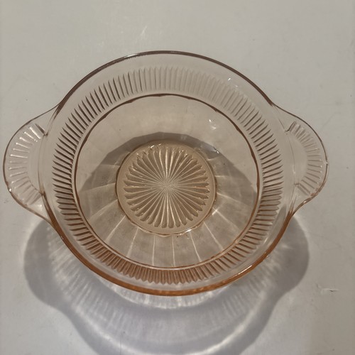 Vintage 1930er Anchor Hocking rosa Vertiefung Glas 5,5" Beere Obstschale Krönung
