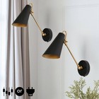 Zevni 1-Light Modern Black Gold Swing Arm Wall Sconce Plug-In or Hardwire