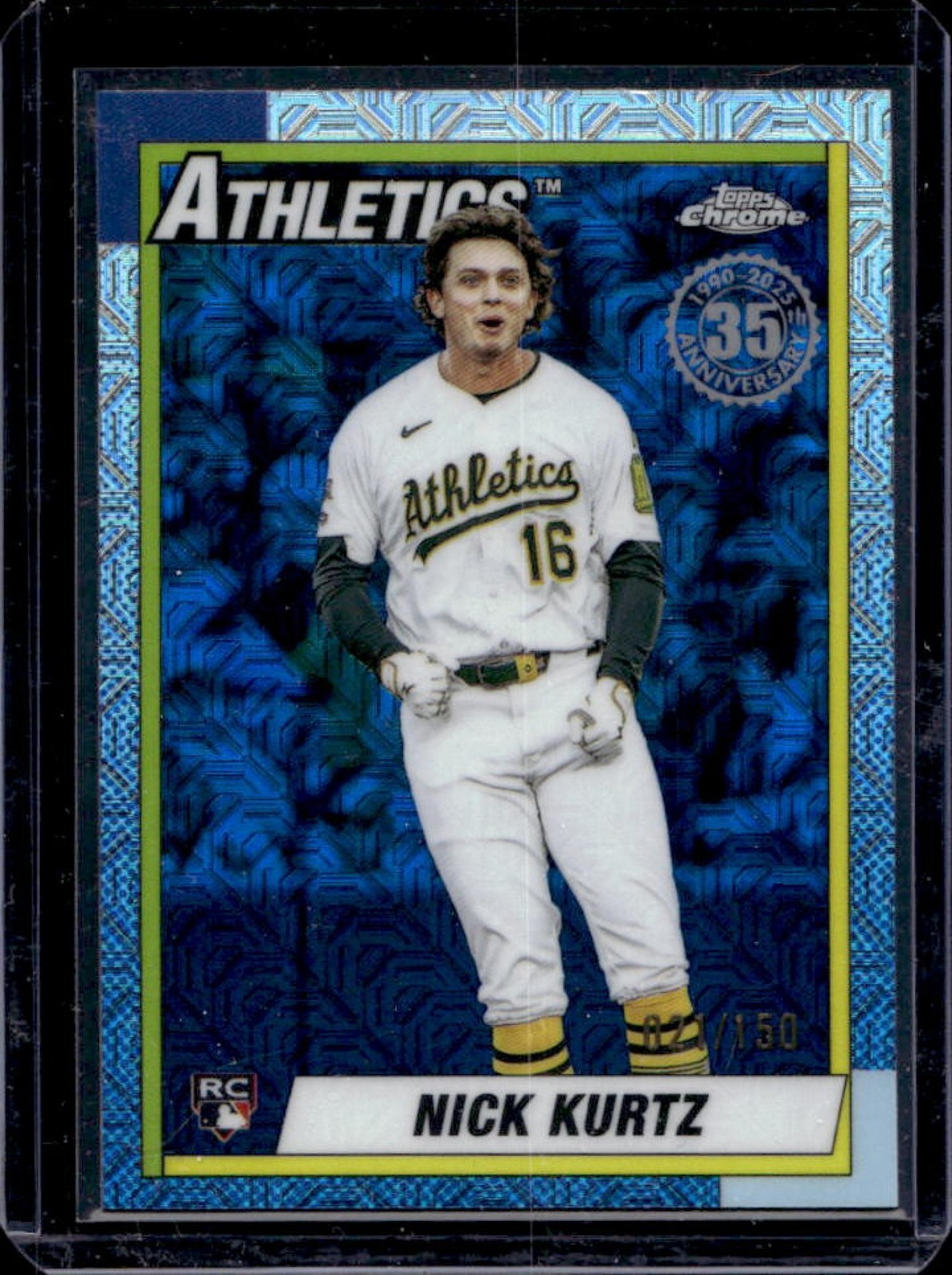 2025 Topps Update Nick Kurtz Silver Pack 1990 Chrome RC Blue Refractor #21/150