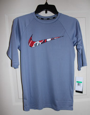 NWT Nike Dri-FIT Hydroguard Swim Youth Boy's XL 1/2 Sleeve Swim Shirt Blue