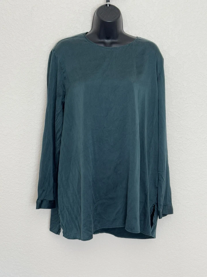 Eileen Fisher Womens Large Silk Top Long Sleeve Stretch Tunic Timeless Holiday - Image 3 of 4