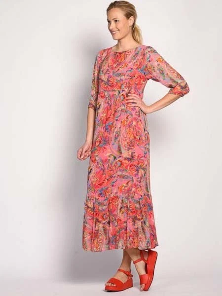 -30% Maxikleid Hippie Kleid Simclan 44 Viscose Volant orange rot Paisley elegant - Bild 1 von 1