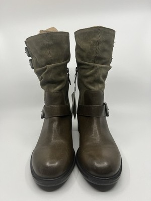 Geox Respira Women s Leather Suede Mid Calf Boots Olive Green EU 38 Buckle Zip