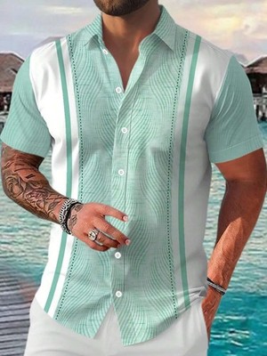 Men's Casual Short Sleeve Guayabera Cuban Beach Wedding Button-up Dress Shirt