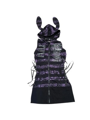 トップス MAD PUNKS bunny hoodie gothic archive Mad Punks Japanese Punk Brand Striped Bunny Ears Zip Up Long