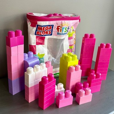 Mega Bloks First Builders Building Set 8417 Preschool Toy w/ Storage Bag Pink