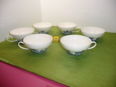 Rosenthal  Benares '' weiß blaues Muster  ''  6  Suppentassen   -Vintage-