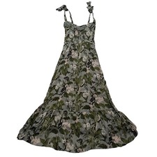 Reformation Nikita Dress Women's 2 Midi Green Tropical Leaf Vacation Tie Strap