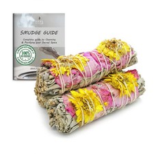 Floral White Sage Smudge Sticks with Flowers 3 Pack for Cleansing Home