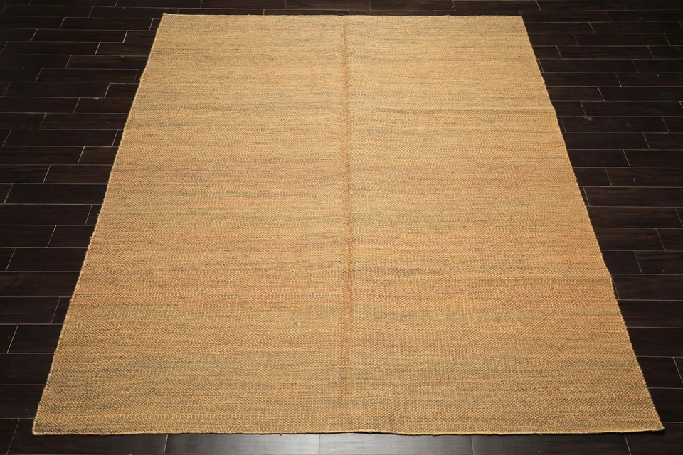 Alfombra tejida a mano 8x10 pastos marinos dorada tibetana moderna texturizada tejido plano Foto 2 de 4