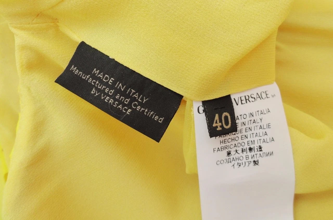 Abito maxi VERSACE Medusa logo giallo seta UK8 IT40 nuovo
