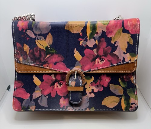 Italian Leather Floral Cavalconti Dble Adj Strap Purse Magnetic Closure