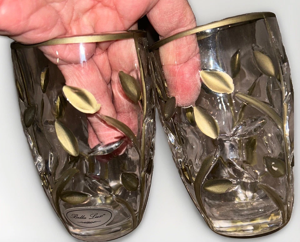 BELLA LUX Heavy Glass Silver Leaves Design Set of 4 - Image 4 of 4