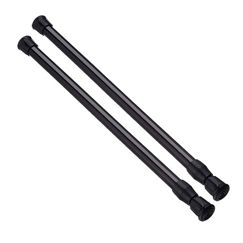 Spring Tension Curtain Rods Short Tension Rod (Black, 16" to 28"-2Pcs)