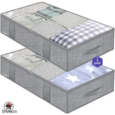 Breathable Large Underbed Storage Bags - 2 Sturdy Zippers & Convenient Handles