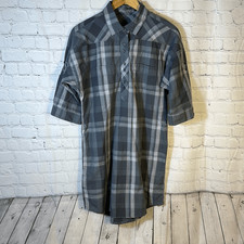 Prana Deryn Dress Size S Small Shirtdress Pockets Roll Tab Sleeve Gray Plaid