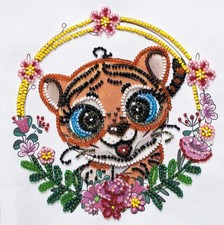 Bead Embroidery Kit "Cheerful tiger" Beaded Stitching Beadwork