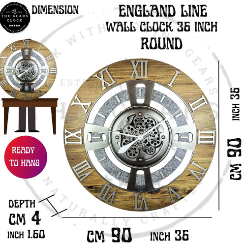 The Gears Uhr ENGLAND LINE WANDUHR RUND 36 ZOLL DESERT BEIGE - Bild 10 von 10