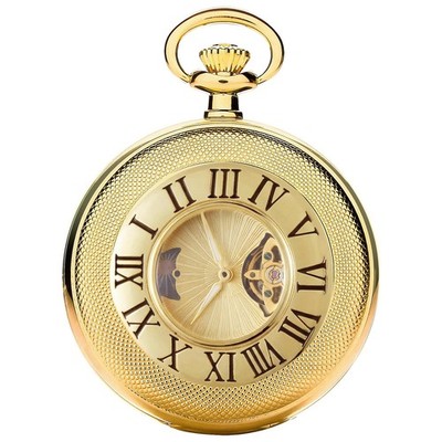HOUSIA Vintage Mechanical Pocket Watch for Men - Moon Phase & Imitated Tourbi