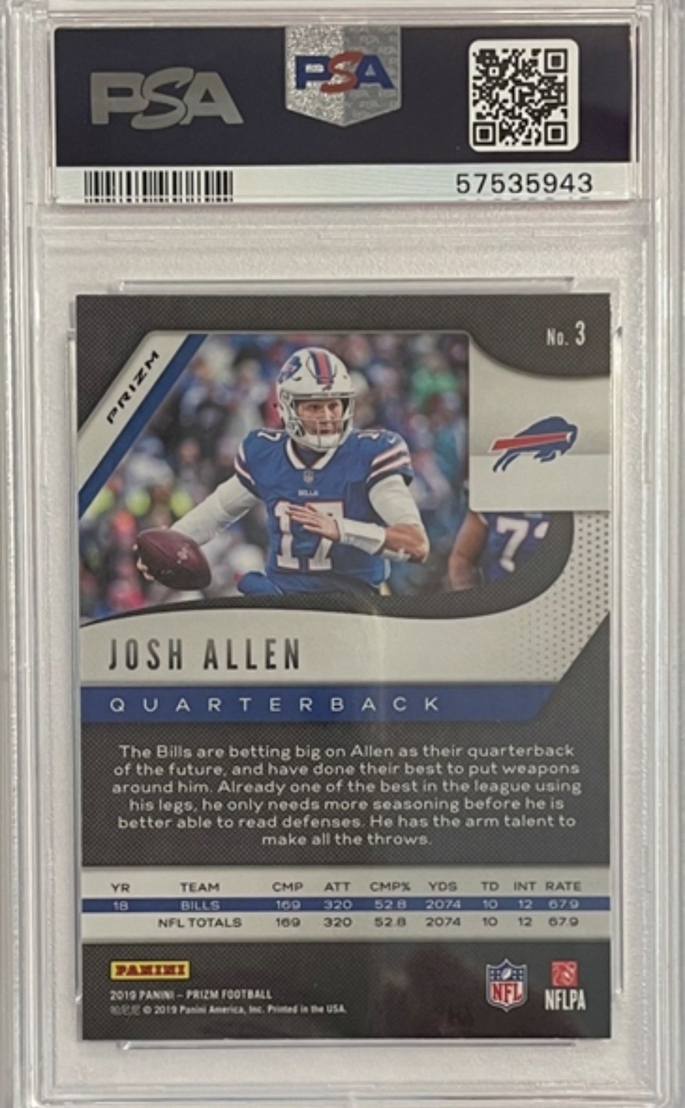 2019 Panini Prizm Football Josh Allen Buffalo Bills Silver Prizm #3 PSA 10!!! view 2
