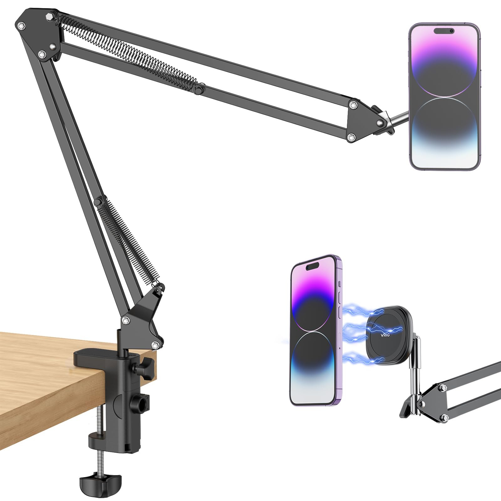 VRIG MagSafe Desk Mount with Adjustable Arm for Overhead Phone Viewing