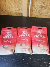 3X HALLS Throat Soothing Creamy StrawberryCough Drops 3 Bags 75 Total Exp 12/25