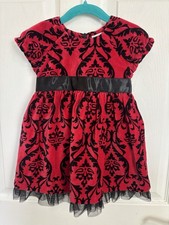 Hanna Andersson Red Black Brocade Velveteen Holiday Dress Size 80 2T Party Dress