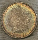 1880 Morgan Silver Dollar Brilliant Uncirculated BULLSEYE Rainbow Toned