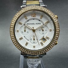 Michael Kors Parker Chronograph Watch Women 39mmWhite Dial Two Tone Date NewBatt