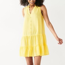 Nine West Yellow Polkadot Summer dress Rayon Button-Front Tiered Drop-Waist