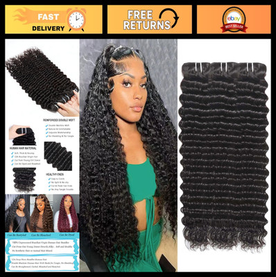 Deep Wave Curly Human Hair Bundles 16 18 20 Inch 100% Virgin Extensions Natural