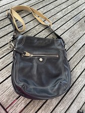 B Makowsky Black Pebble Leather Crossbody Bag Purse Leopard Print Lining